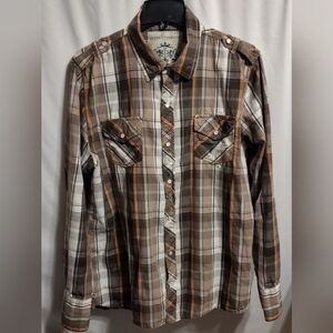 Men's Supply Company Button Up Shirt XL Brown / Creme Plaid Preowned